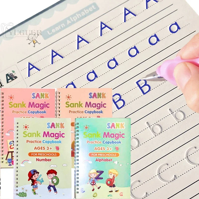 

Free Shipping Reusable Montessori Toys English French Copybooks Pen Children's Writing Sticker Magic Copybook For Calligraphy