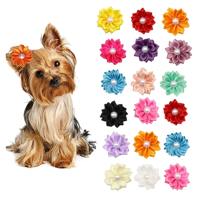 

Заколка для волос в виде жемчужных лепестков, миниатюрный головной убор с длинными волосами для собак, разные цвета, веревка для головы, заж...