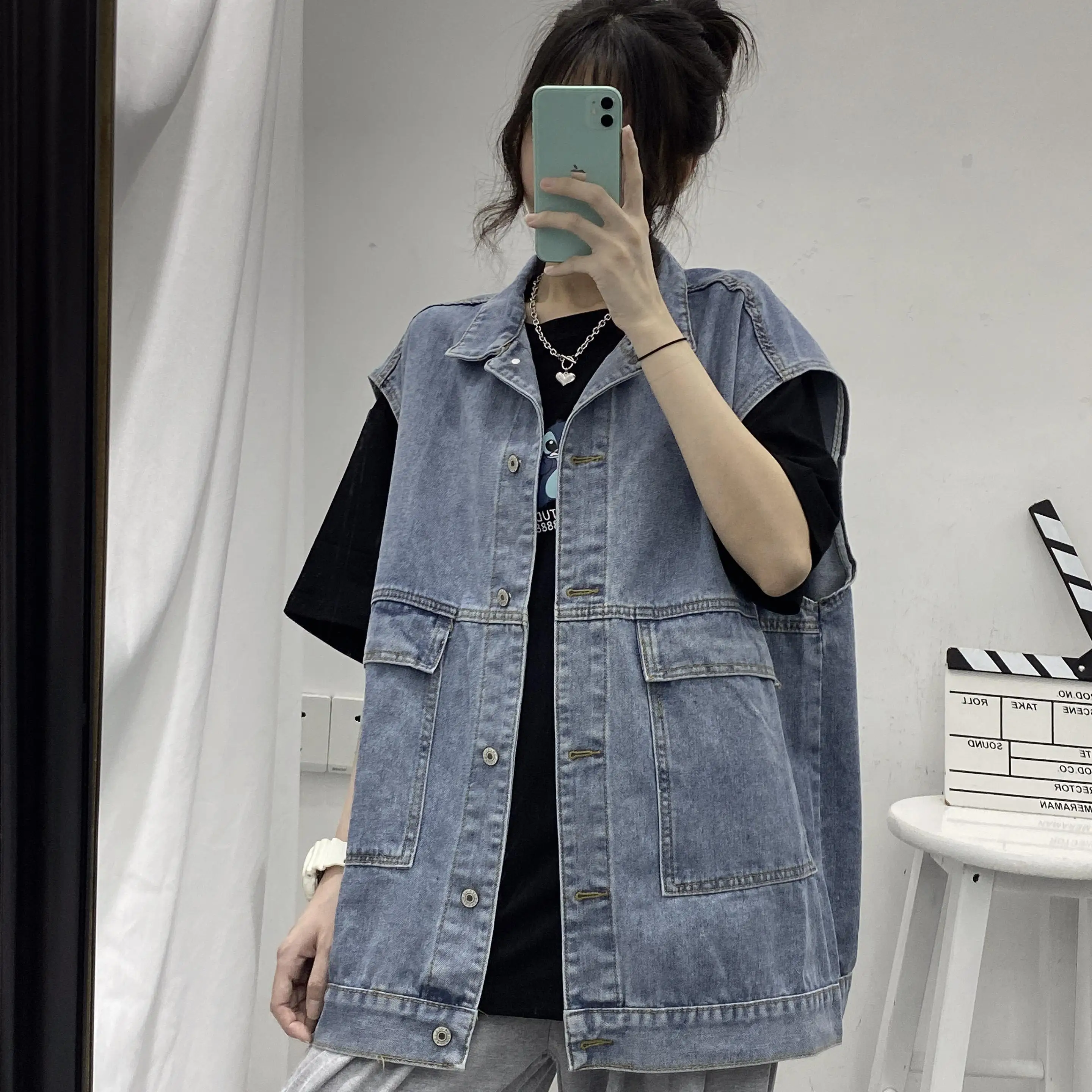 Красивый джинсовый жилет в уличном стиле женская Свободная куртка для