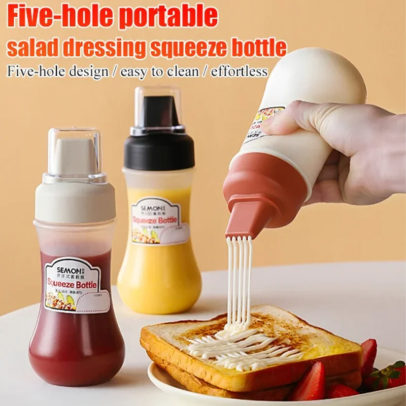

New 350ml Portable Squeeze Bottle With Cover Multi-purpose Salad Tomato Sauce Bottle Five Holes With Scale Squeeze Bottle 3PCS