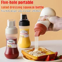 new 350ml portable squeeze bottle with cover multi purpose salad tomato sauce bottle five holes with scale squeeze bottle 3pcs
