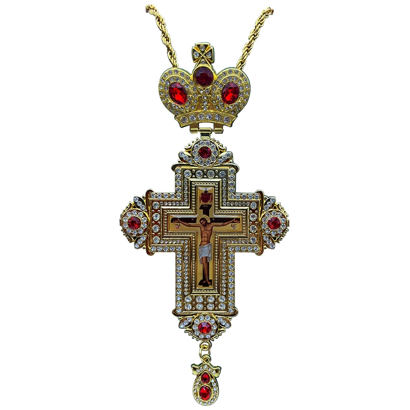 

HTISOK Orthodox Cross Necklace Jesus Crucifix Pendants Gold Chain Religious Jewelry православным крестом