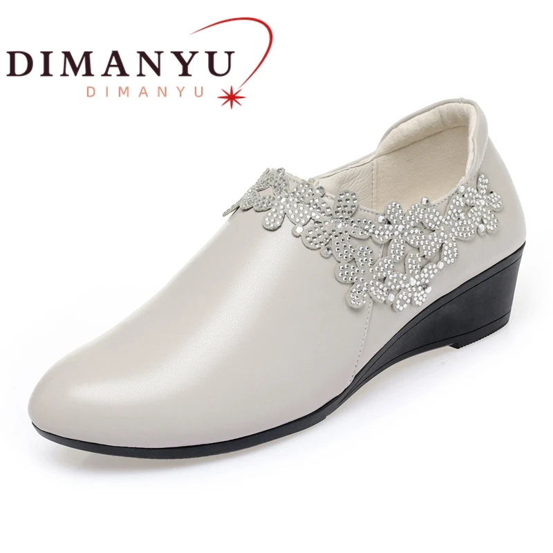 DIMANYU Women's Shoes Wedge 2023 New Genuine Leather Women's Shoes Rhinestones Large Size 41 42 43 Spring Mom Shoes