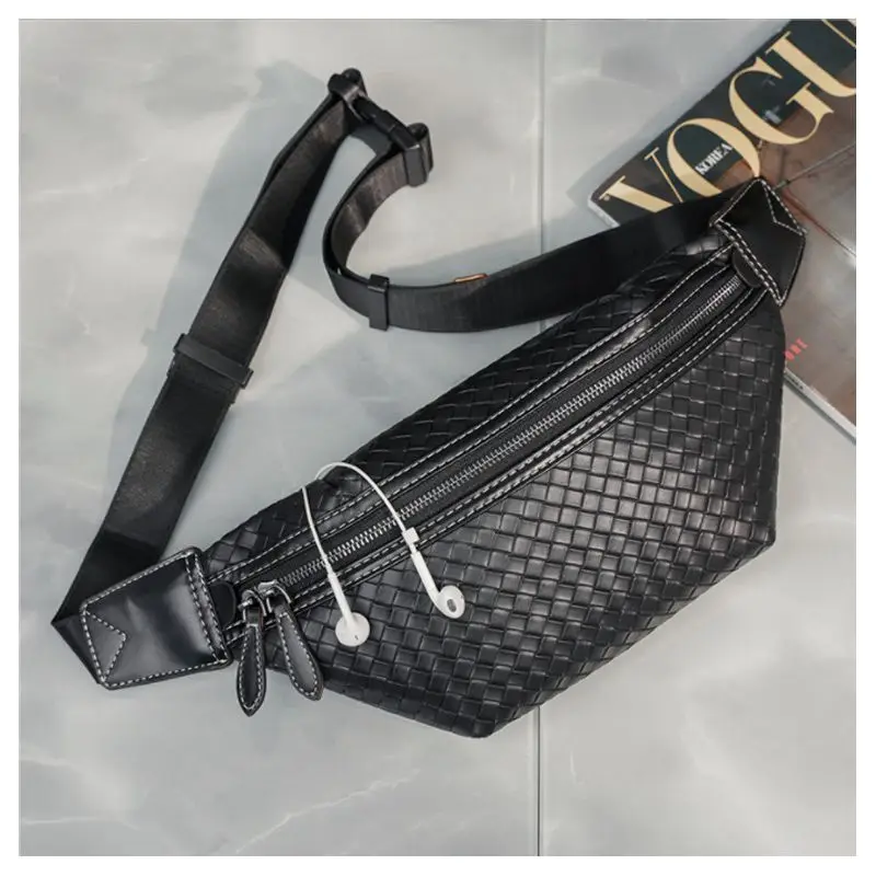 New Woven Chest Bag Waist Bag Korean Version Men's Bag Large Capacity Leisure Backpack Trend Small Satchel Eholesale Bag Tide