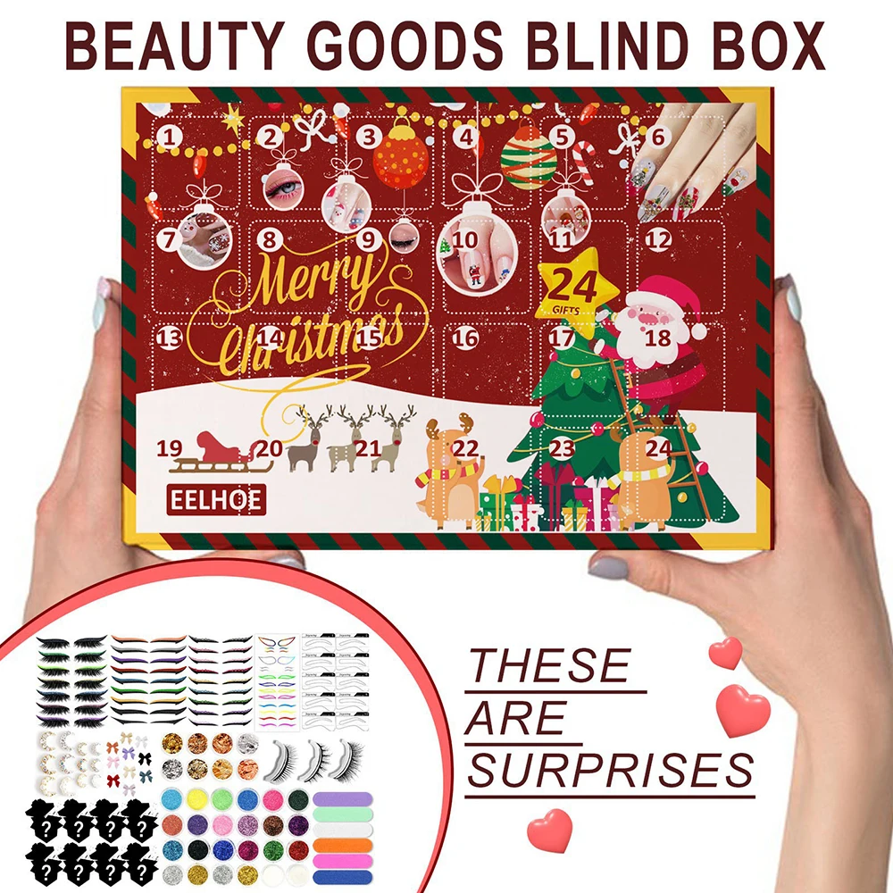 

24 ячейки, милые рождественские Мультяшные наклейки для ногтей с изображением снеговика, мороза, искусственные ресницы, декоративные бездел...