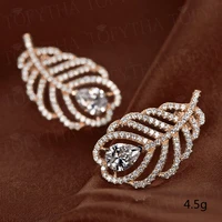 silver color leaf earrings for women korean style brand design hollow large cubic zirconia earrings ladies party evening jewelry