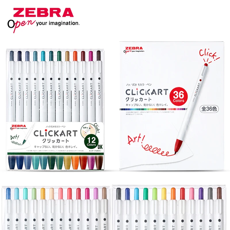 

12/36/48 Colors ZEBRA Clickart Push-type Watercolor Marker Pen Set Vivid Colores Graffiti Drawing Fluoresce Pen For Hand Account