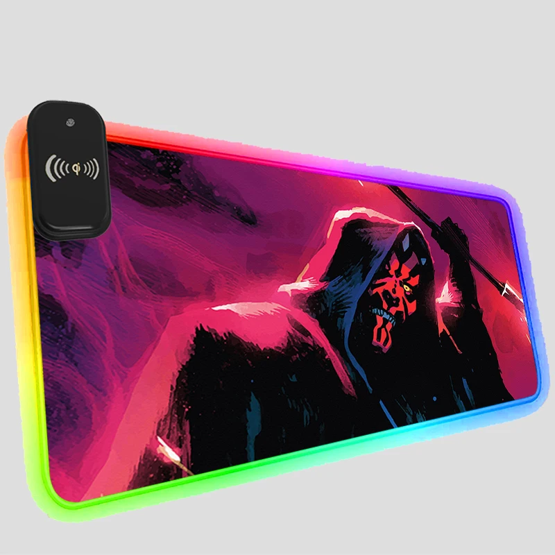 

Коврик для мыши Darth Maul со светодиодной подсветкой, Беспроводной коврик для мыши в стиле Звездных войн, аксессуары для компьютерного стола, с...