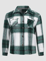 finjani green plaid flap pocket button through shirt plus size 4xl