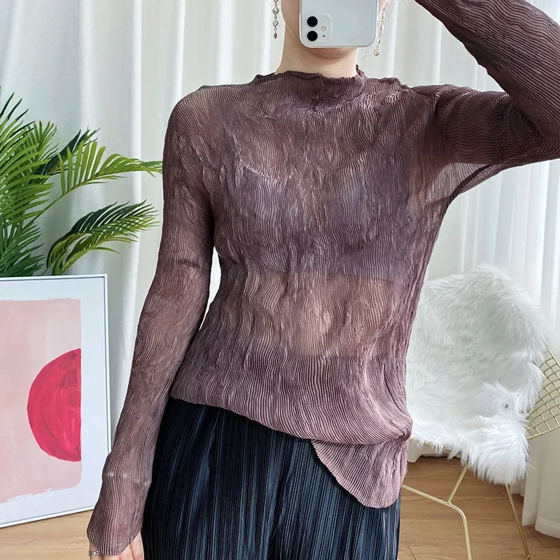 Плиссированная женская футболка ALSEY Miyake с длинным рукавом пикантная однотонная