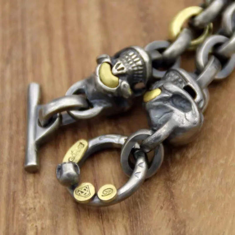 New Antique Silver Color Double Skull Bracelet Men's Hip Hop Punk Open Bracelet Party Jewelry Accessories Gift