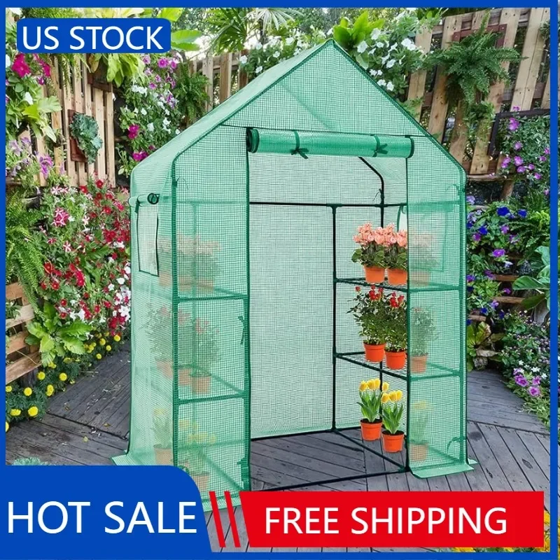 

Теплица с проволочными полками, портативная, 61x28x79 дюймов, для внутреннего и наружного использования, с отверстиями, для садового зеленого дома, с задвижной дверью на молнии