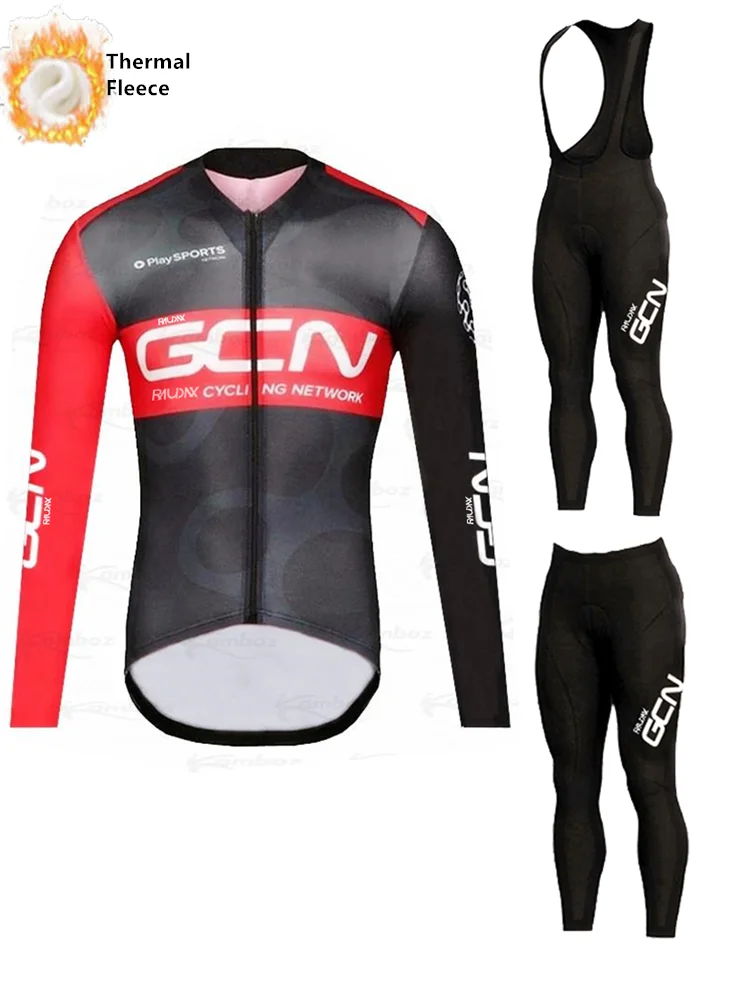 

RAUDAX GCN Winter Cycling Jersey Set Ribble Weldtite team Long Sleeve Fleece MTB Road Bike Shirt Suit Cycling Maillot Culotte