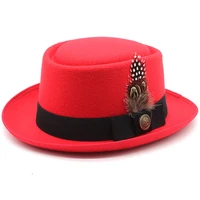 wool vintage trilby felt fedora hat women men ribbon with wide brim hats gentleman elegant for lady flat top jazz gangsters caps