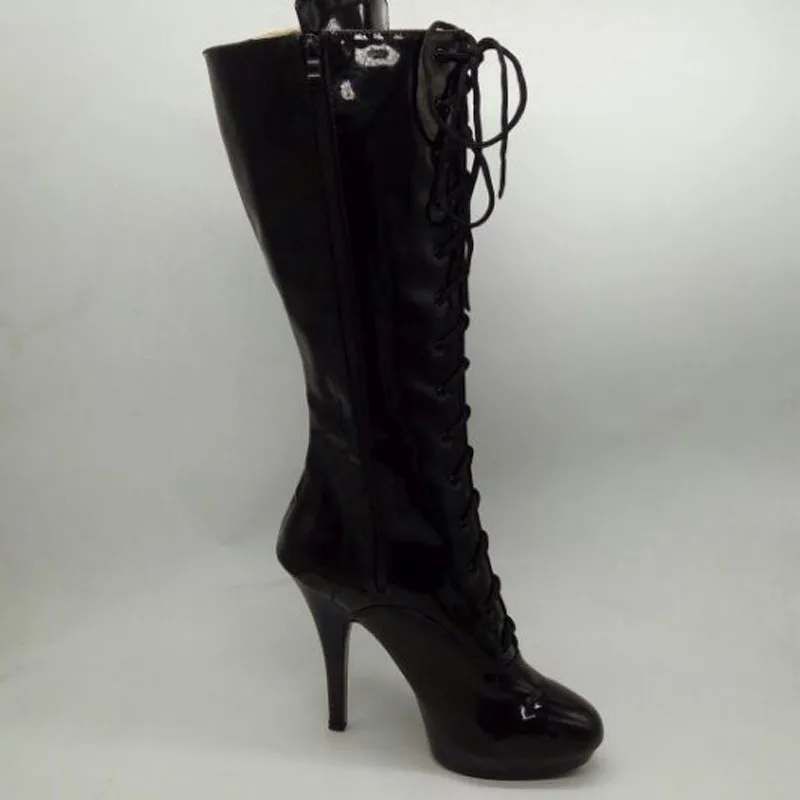 Новинка искусственная кожа женские высокие сапоги до колена на высоком каблуке 13