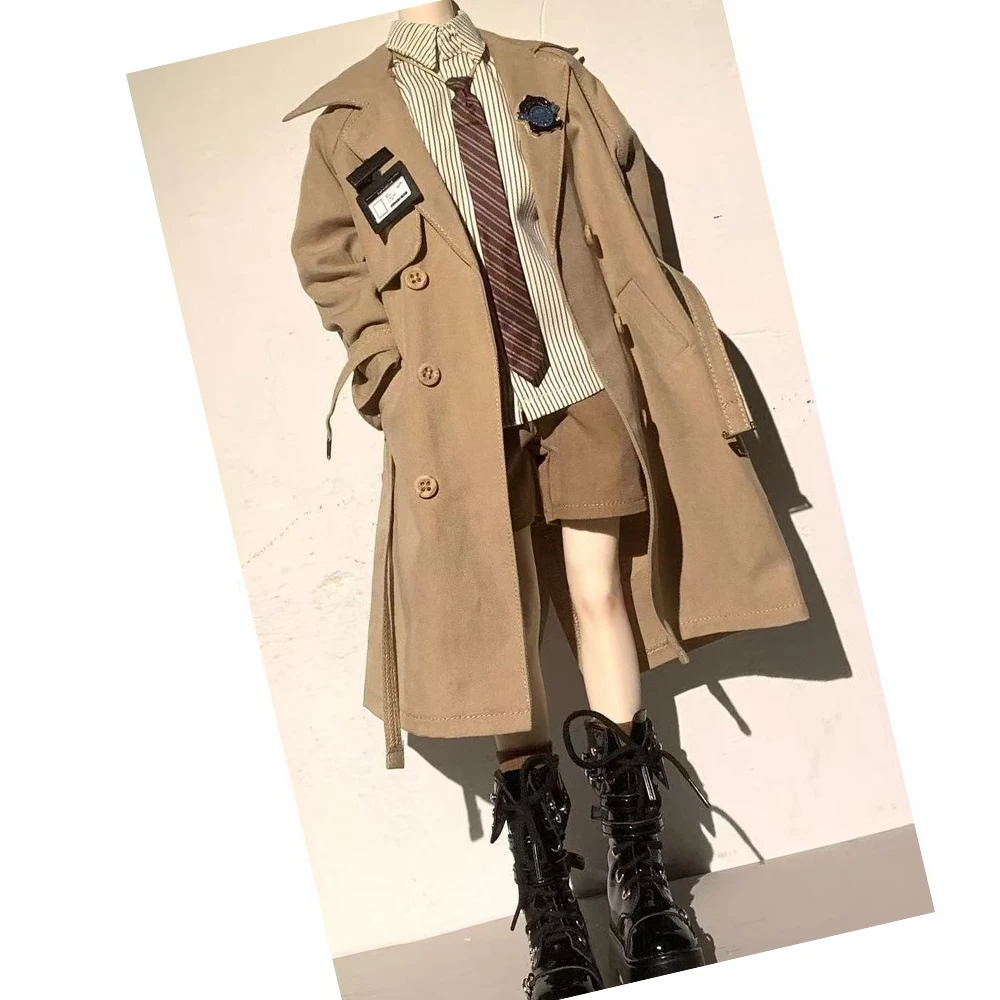 Фото Винтажный детективный костюм-ветровка для мужской BJD-куклы 1/4 (45 см), полосатая рубашка, галстук, шорты цвета хаки, комплект одежды для куклы, кукла не входит в комплект. №1
