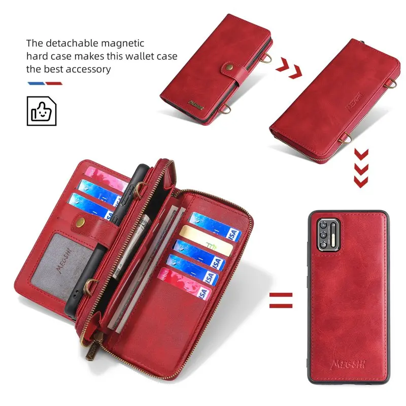Moto G Stylus 5G 2021 Case, Premium  Flip Zipper Detachable Magnet Wallet Stand Card Holder Case with Crossbody Lanyard Strap Zi