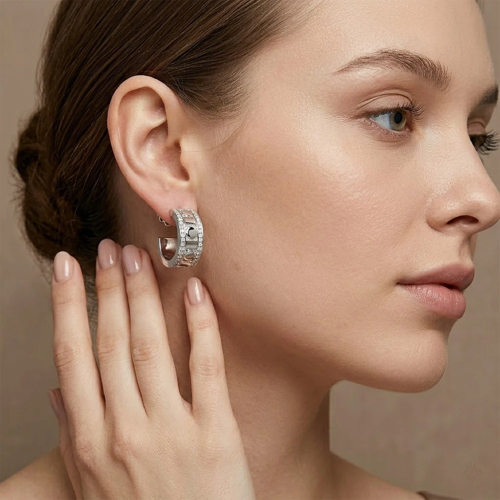 Серьги-кольца Moonmory Luxury Pave CZ и кольцо Époque Reel Ring для женщин Belle Era, подарок на День матери, геометрические украшения, серебро, розовое золото (art.: 3920d91cf3ce4) - 3920d91cf3ce4
