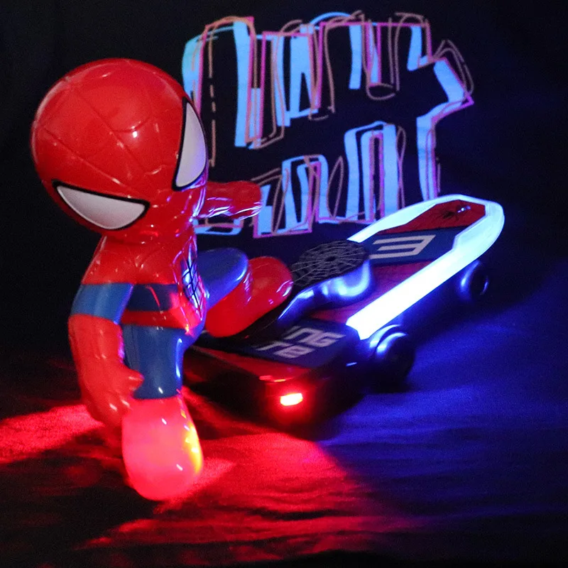 

Children Spiderman Scooter Electric LED Light Toys Car Marvel Avengers Stunt Roller Kid Boys Figurine Toys Hobbies Birthday Gift