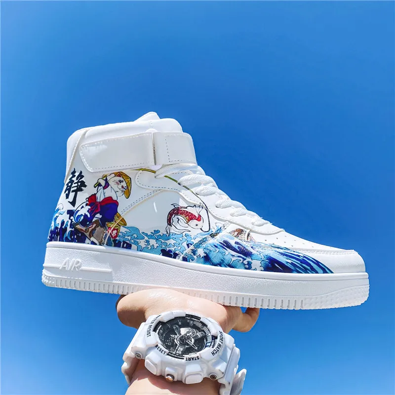 

2022 NEW Fishing Cat Anime Man Skateboard Shoes White Comfort Casual Sneakers Street All-Match Fashion Shoes PU Breathable Shoes