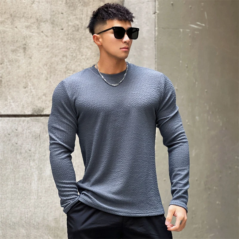 

Spring and Autumn New Pullover Long Sleeve Men's T-Shirt Street Fashion Fashion Men's Shirt Slim Casual Round Neck