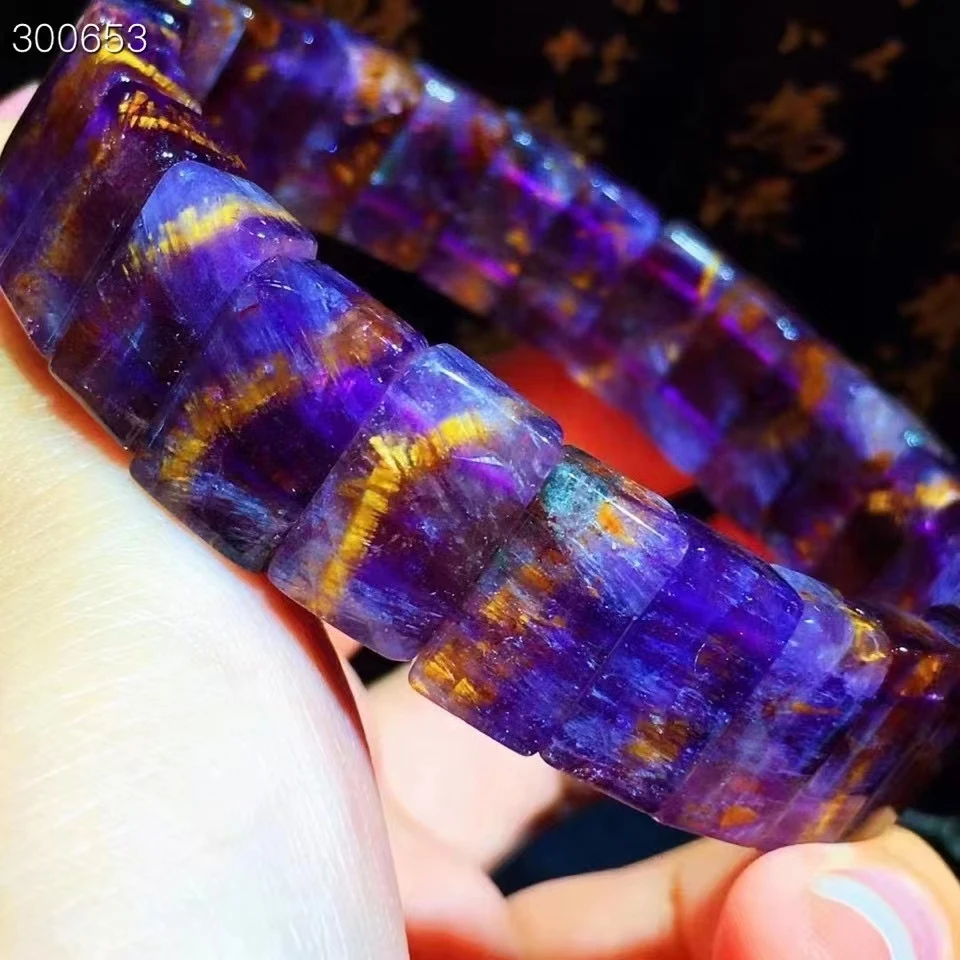 Натуральный браслет из пурпурного рутилированного ауралита 23 с кокаоксенитом, размер 13.8х8.2х6.2 мм, женские бусины из золотого кварца, качество AAAAAA.