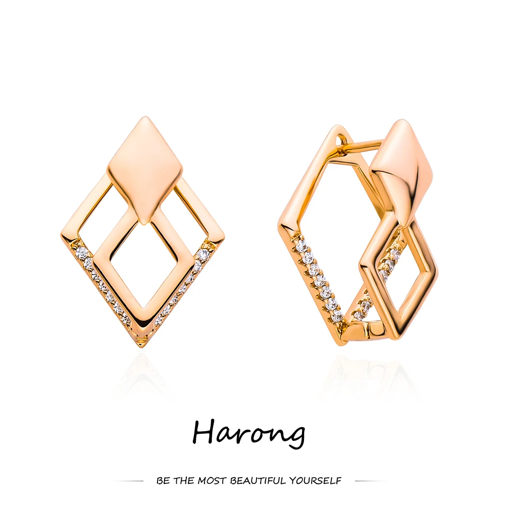 

Harong Luxury Hollow Geometry Stud Earrings 585 Rose Gold Color Copper Quality Women Jewelry Aesthetic Gift Earrings Collection