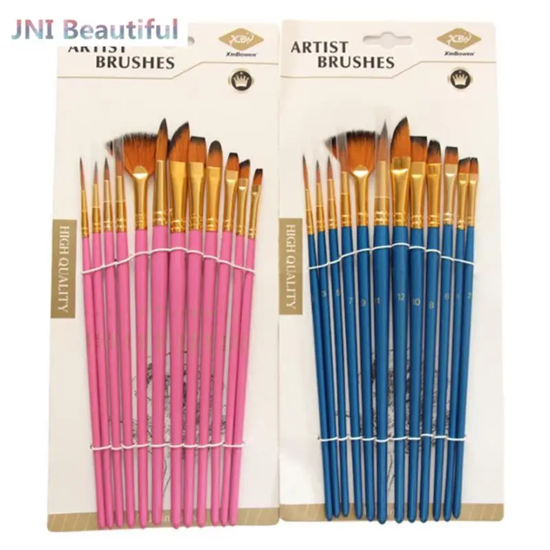 

12Pcs Nylon Hair Wooden Handle Watercolor Paint Brush Pen Set DIY Oil Acrylic Painting Art Paint Brushes Draw Supplies