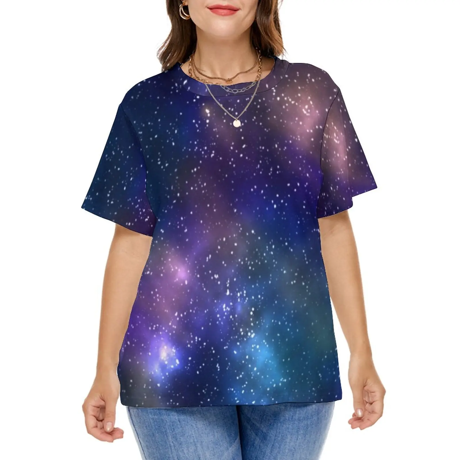 

Galaxy Sky Print T Shirt Crescent Moon Space Cool T Shirts Short Sleeve Simple Tshirt Beach Pattern Tees Plus Size