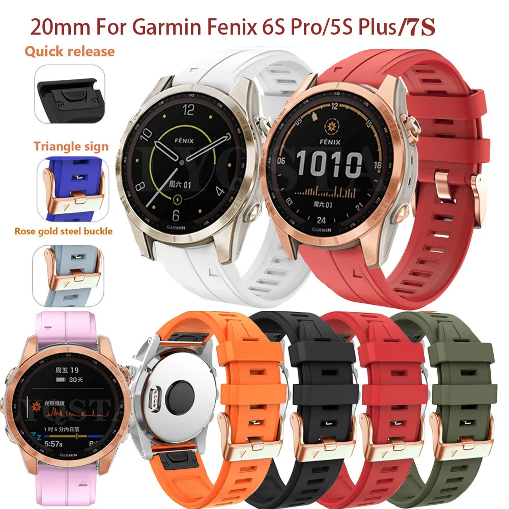 

Ремешок силиконовый для смарт-часов Garmin Fenix 5S/5S Plus/7S/6S Pro, быстросъемный браслет, розовое золото, Сменные аксессуары, 20 мм
