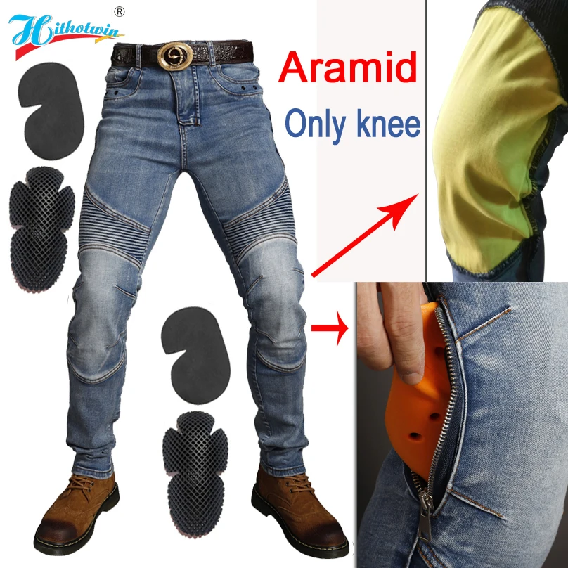 

Мужские Мотоциклетные Защитные Брюки Из Кевлара И Арамида, Огнестойкие, Синие, Повседневные, Hi-03, До Колен