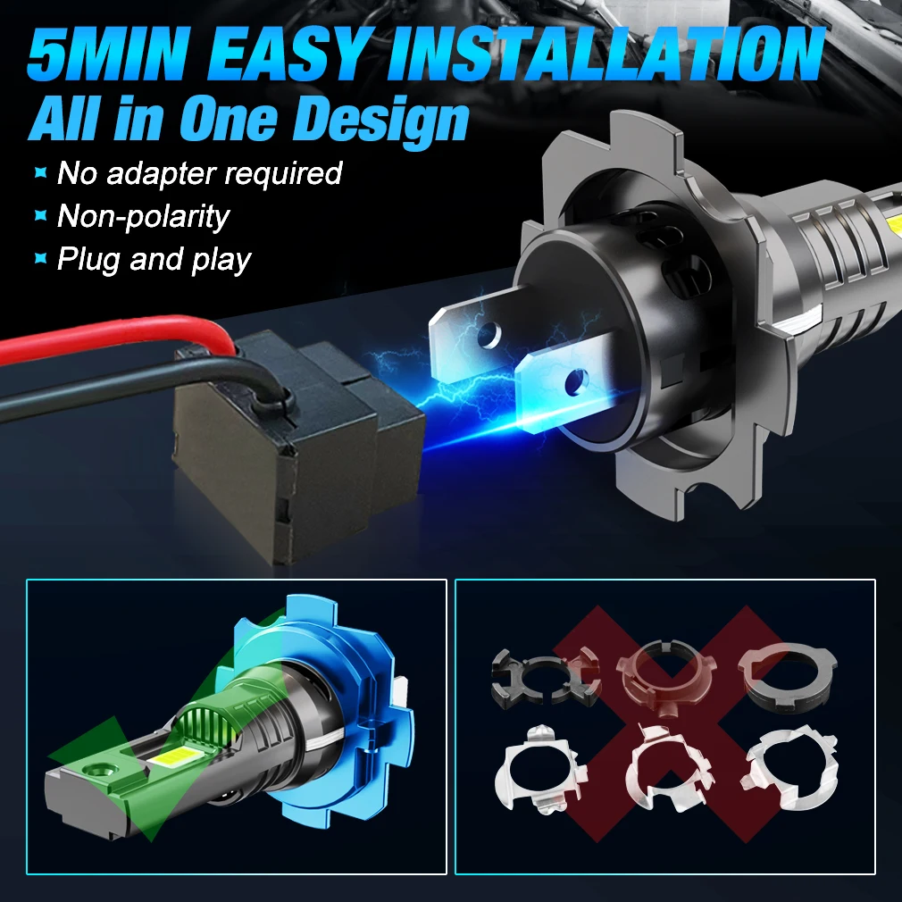 2 шт. H7 Canbus светодиодная лампа для фар 6500K Plug&ampPlay мини беспроводная 80 Вт 25000LM CSP