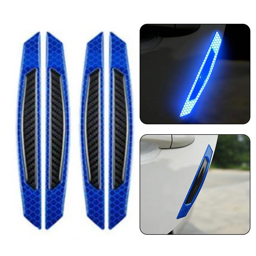 

4PCS Blue Universal Reflective Warn Strips Car Bumper Reflector Stickers Decals Safety Decorative Bumper Stickers