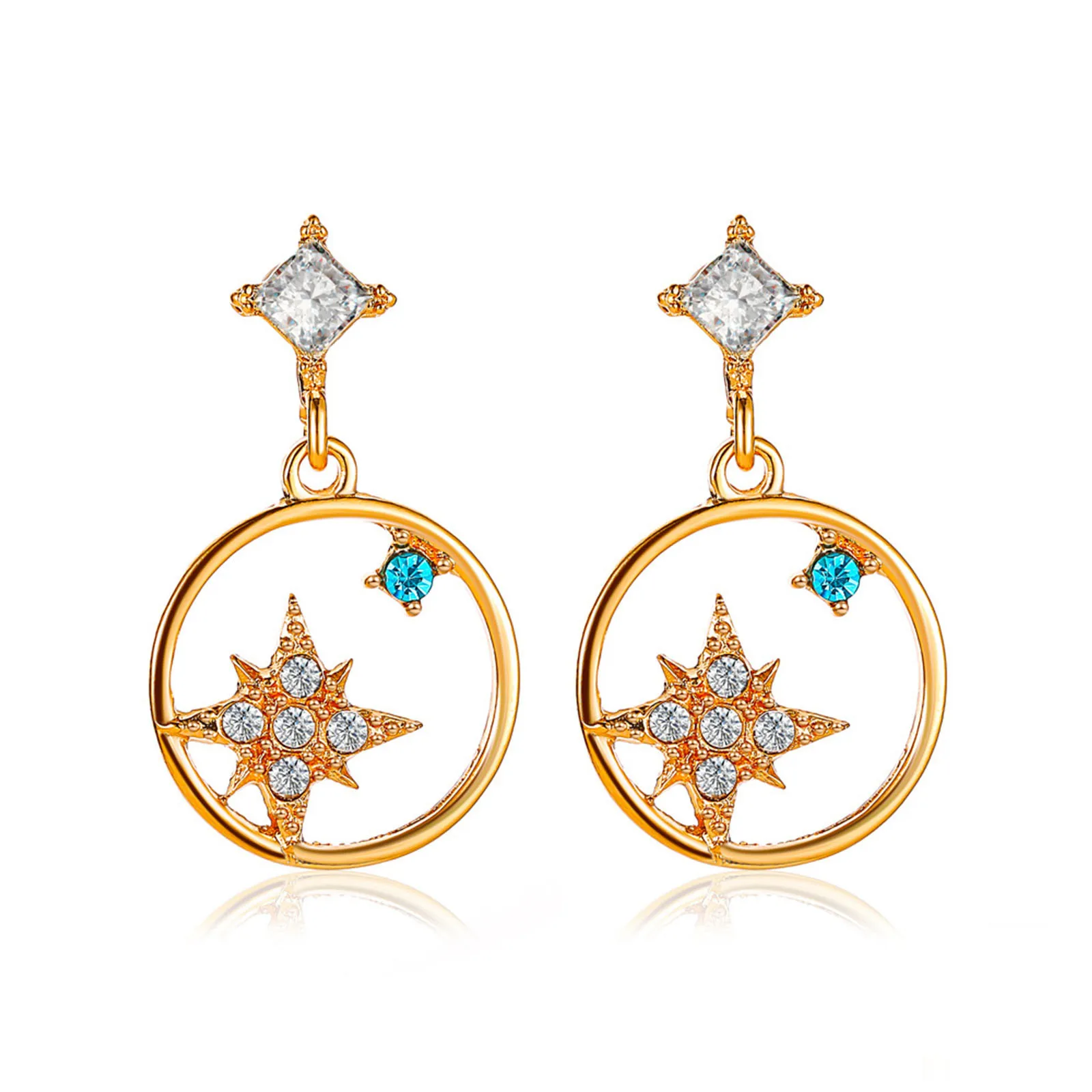 Серьги с бриллиантами и звездами, характерные простые серьги в виде восьмиконечной звезды для женщин, упаковка для девочек