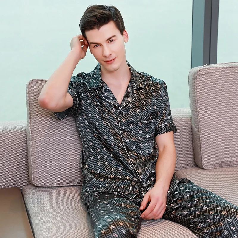 Flame Of Dream Pajamas Men's Ice Silk Simulation Silk Spring And Summer Thin Large Youth  Leisure Suit Home Clothes 22711