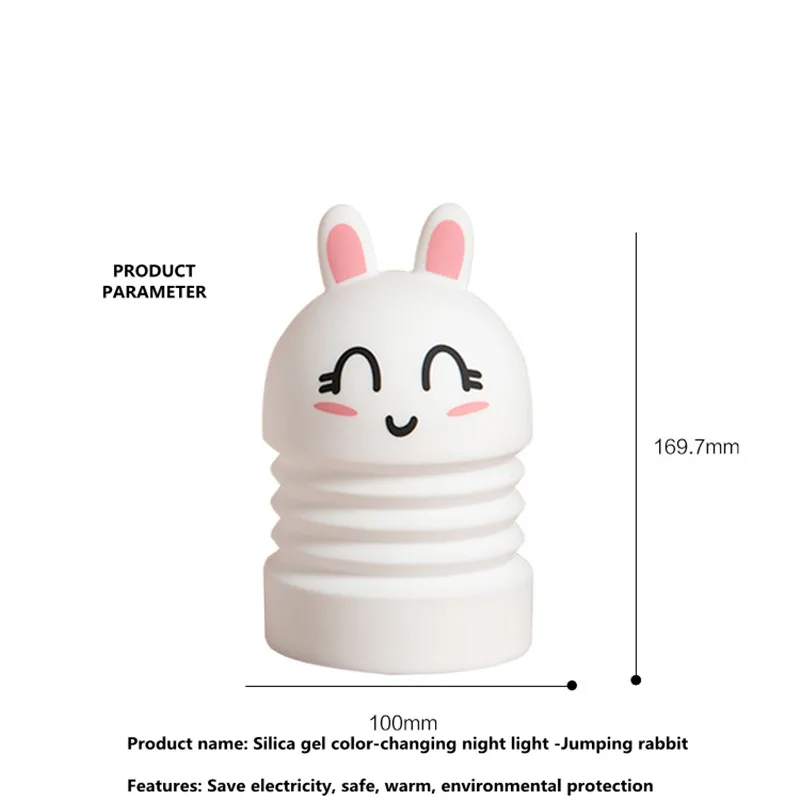 Cute Jumping Rabbit Colorful LED Cute Night Light Rechargeable Living Room Bedroom Child Feeding Sleeping Table Lamp Anime Decor