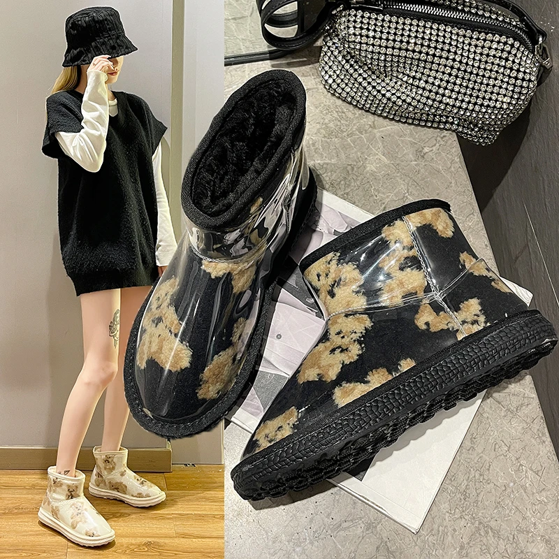 

2022 Women's Winter Plush Platform New Fashion All-match Snow Boots Cute Waterproof Warm Ankle Boots Bread Shoes Round Toe