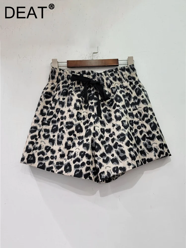 

Шорты женские с эластичным поясом, модные повседневные короткие штаны с широкими штанинами, с леопардовым принтом, 11XX3486, лето 2023
