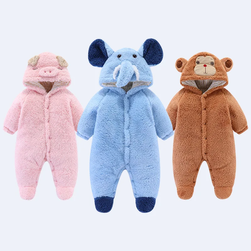 

Зимний фланелевый комбинезон для новорожденных, детский мультяшный наряд, боди для мальчиков и девочек, утепленные комбинезоны с капюшоном...