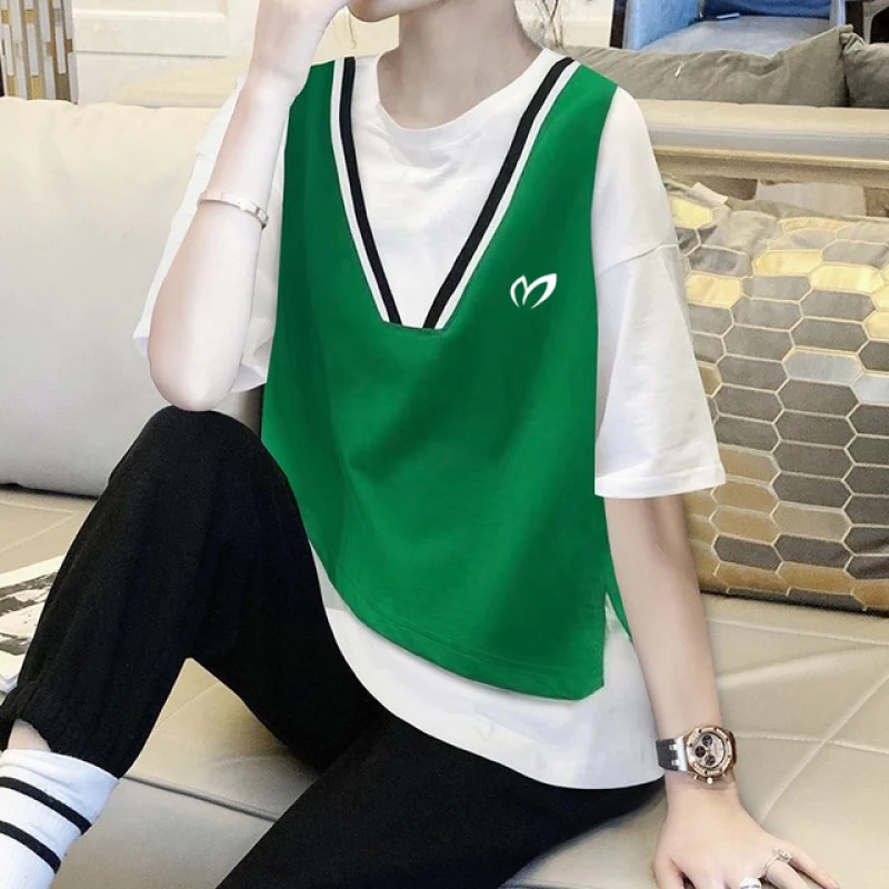 

Tennis T-shirt 2023 Golf Vest Women's Golf Wear Summer Quick Drying Fake 2-piece Vest Golf Tee Women's Clothing Free Shipping