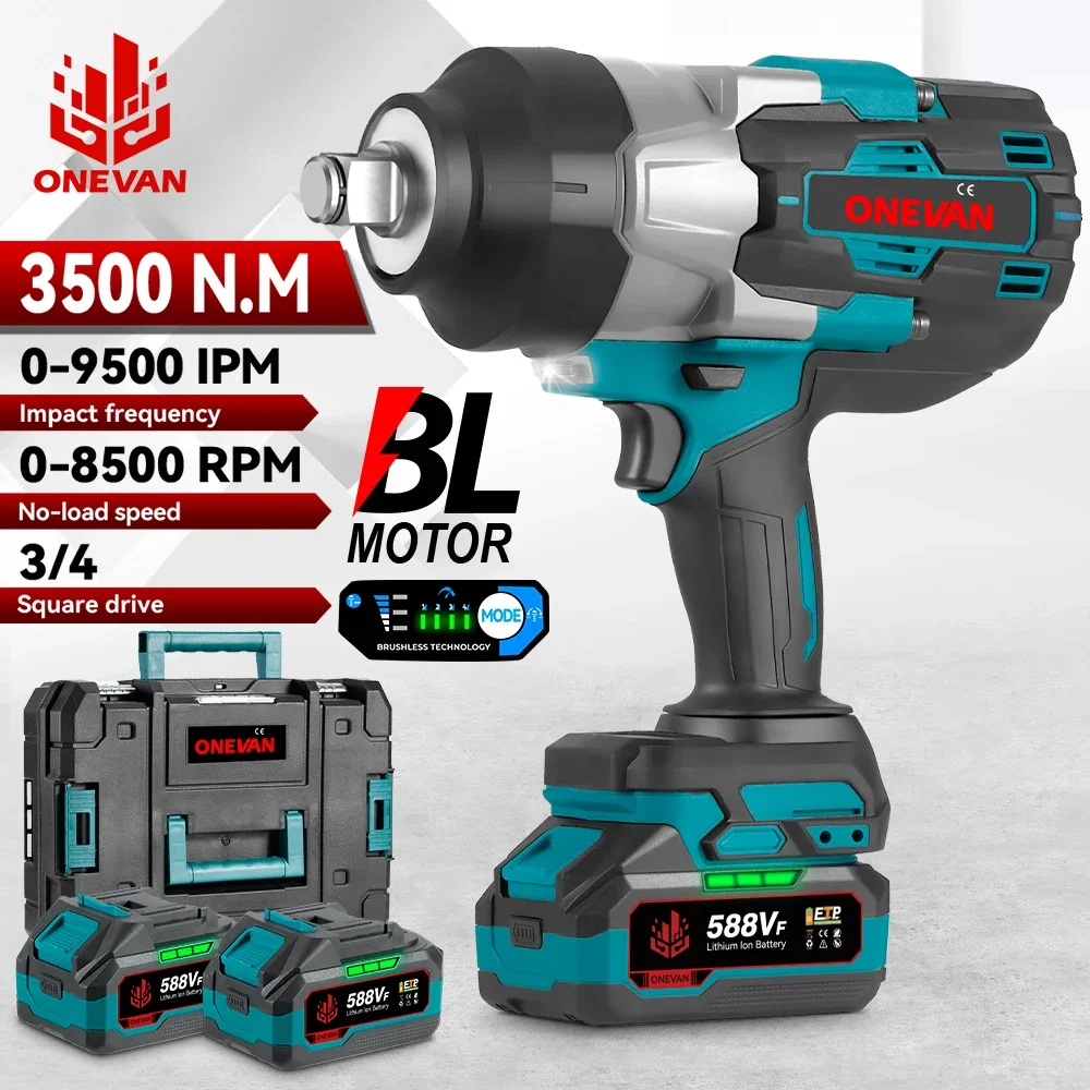 Бесщеточный электрический ударный гайковерт ONEVAN 3500N.M с крутящим моментом 3/4