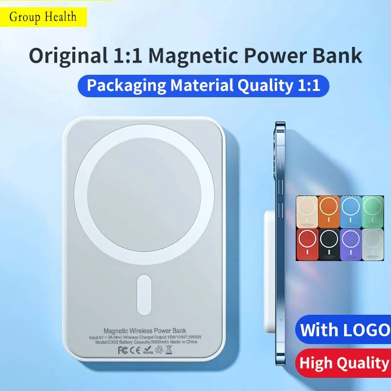 

Original 1:1 Magnetic Wireless Power Bank 5000mAh Macsafe Powerbank For iPhone12 13 14 Pro Max Auxiliary External Battery Pack