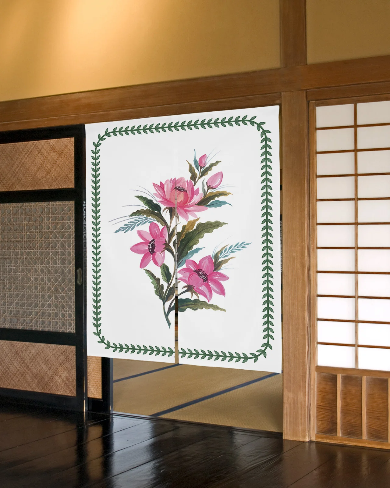 

Занавеска на дверь с растениями, цветами, листьями, в японском стиле, перегородка для спальни, занавески для кухни, входа, подвесная полузанавеска s