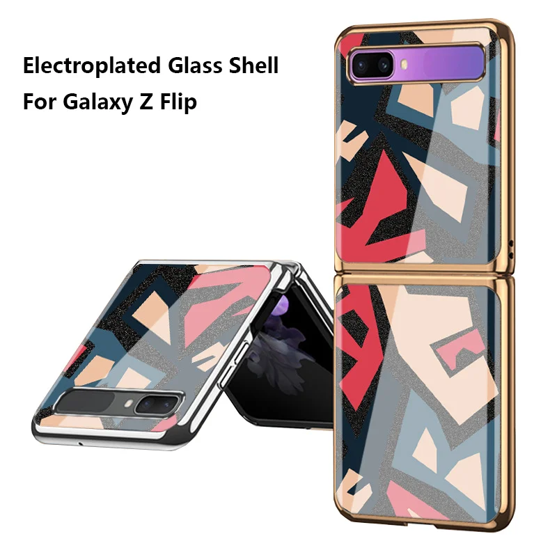

Tempered Glass Painting Cover For Samsung Galaxy Z Flip 5G Case Geometric Pattern Plating Anti-knock Cover For Samsung Z Flip