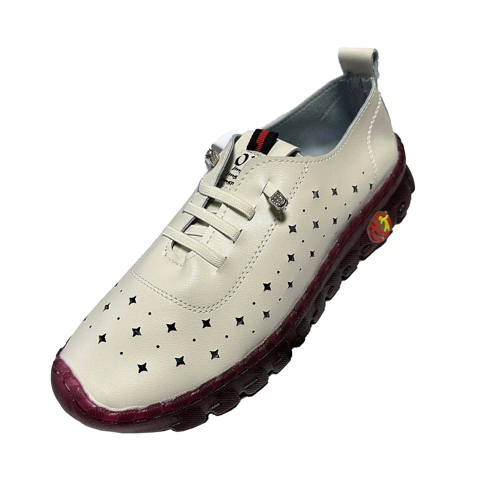 New Flat Sole Single Shoes Large Size Hand Sewn Cow Tendon Soft Sole Mom's Shoes Casual Breathable Hollow Hole Doudou Shoes