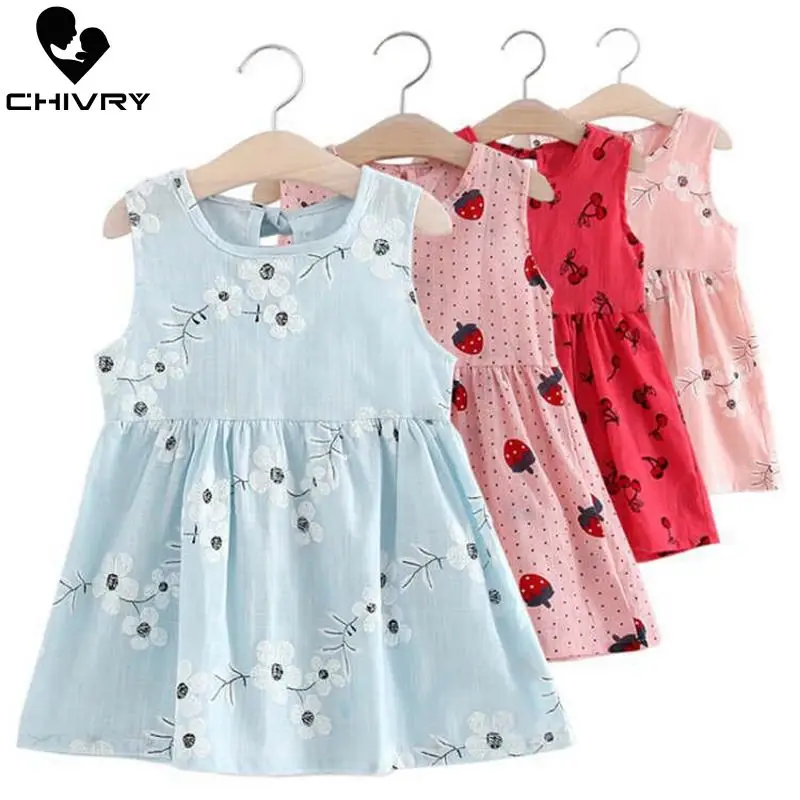 

Children Summer Dresses Kids Baby Girls Sleeveless Flower Print Cotton and Linen Floral A-line Dress Summer Dresses for Girls