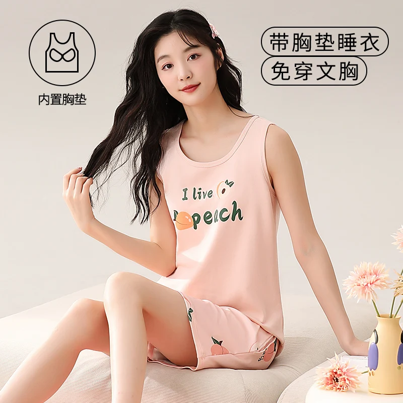 Летний женский оригинальный комплект хлопковая одежда для сна с бюстгальтером