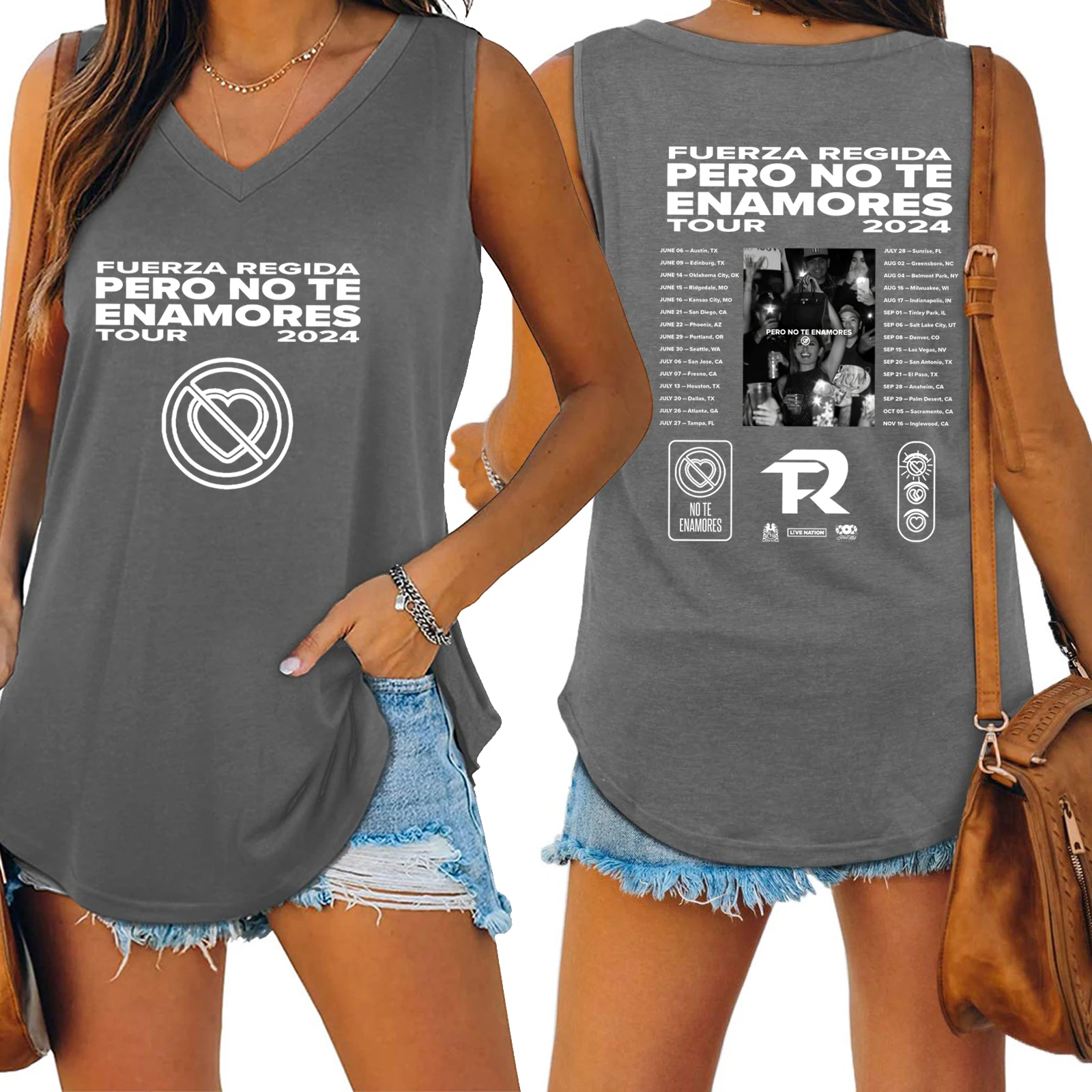 Женская летняя футболка без рукавов с надписью Force Regida but No Te Enamores Tour 2024