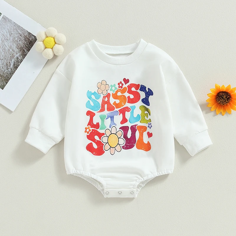 

2023-07-07 Lioraitiin 0-24M Baby Girls Halloween Bodysuit Long Sleeve Crew Neck Letters Flower Print Bodysuit Clothes