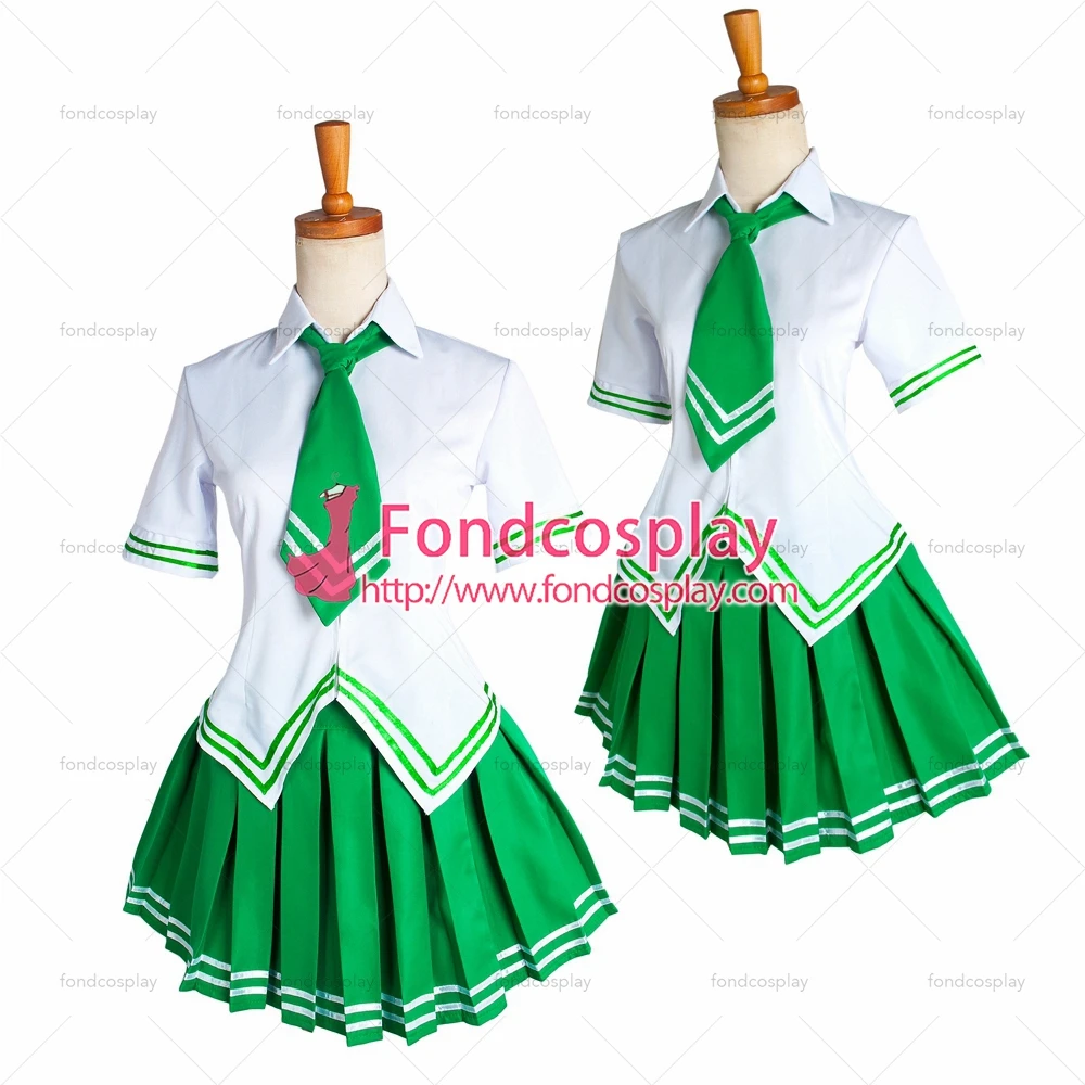 

Japanese school girl white cotton shirt green skirt uniform cosplay costume Tailor-made[G1640]